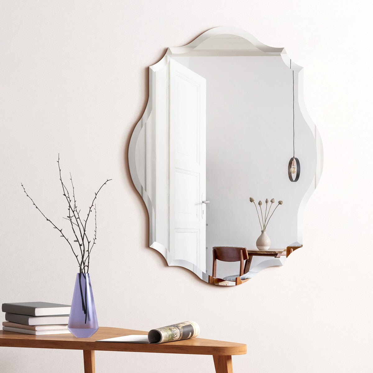 Miroir mural rectangulaire sans cadre, biseauté, élégant et à bords festonnés