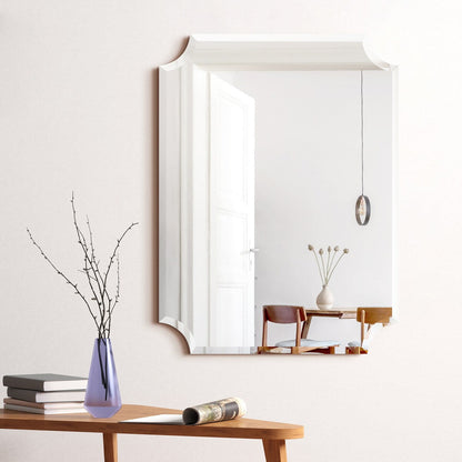 Miroir mural rectangulaire sans cadre, à bords festonnés et biseautés, pour salle de bain, meuble-lavabo, chambre à coucher, bord biseauté de 1 côté - Transparent