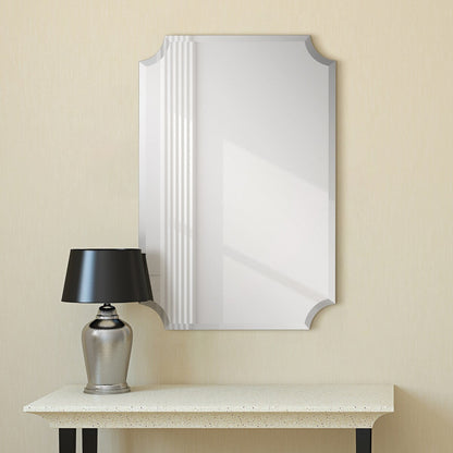 Miroir mural rectangulaire sans cadre, à bords festonnés et biseautés, pour salle de bain, meuble-lavabo, chambre à coucher, bord biseauté de 1 côté - Transparent