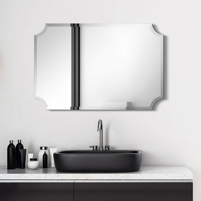 Miroir mural rectangulaire sans cadre, à bords festonnés et biseautés, pour salle de bain, meuble-lavabo, chambre à coucher, bord biseauté de 1 côté - Transparent