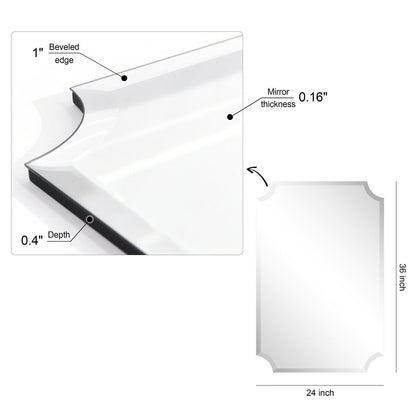 Miroir mural rectangulaire sans cadre, à bords festonnés et biseautés, pour salle de bain, meuble-lavabo, chambre à coucher, bord biseauté de 1 côté - Transparent