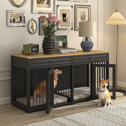Cage à chien de style meuble, grand chenil en bois de 164 cm (64,5 pouces)