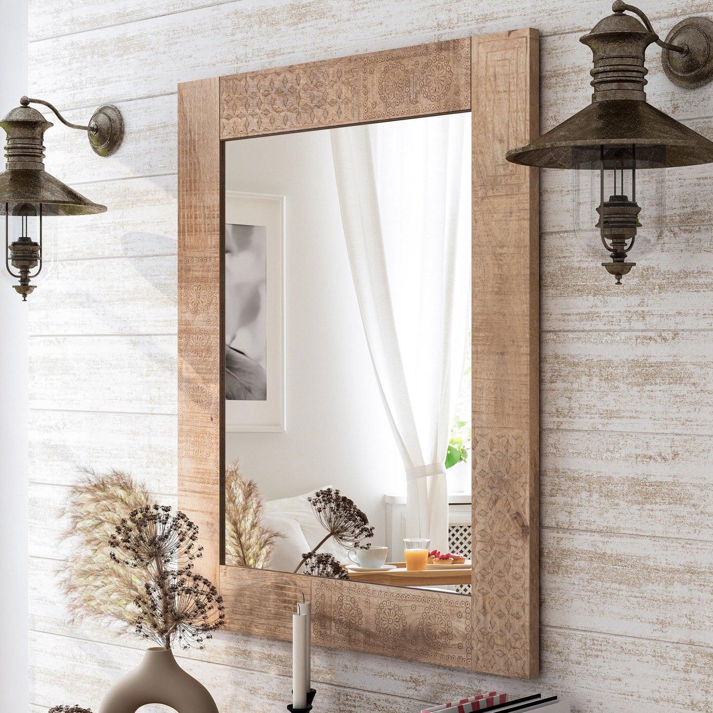 Carina Miroir mural en bois massif naturel rustique de Furniture of America