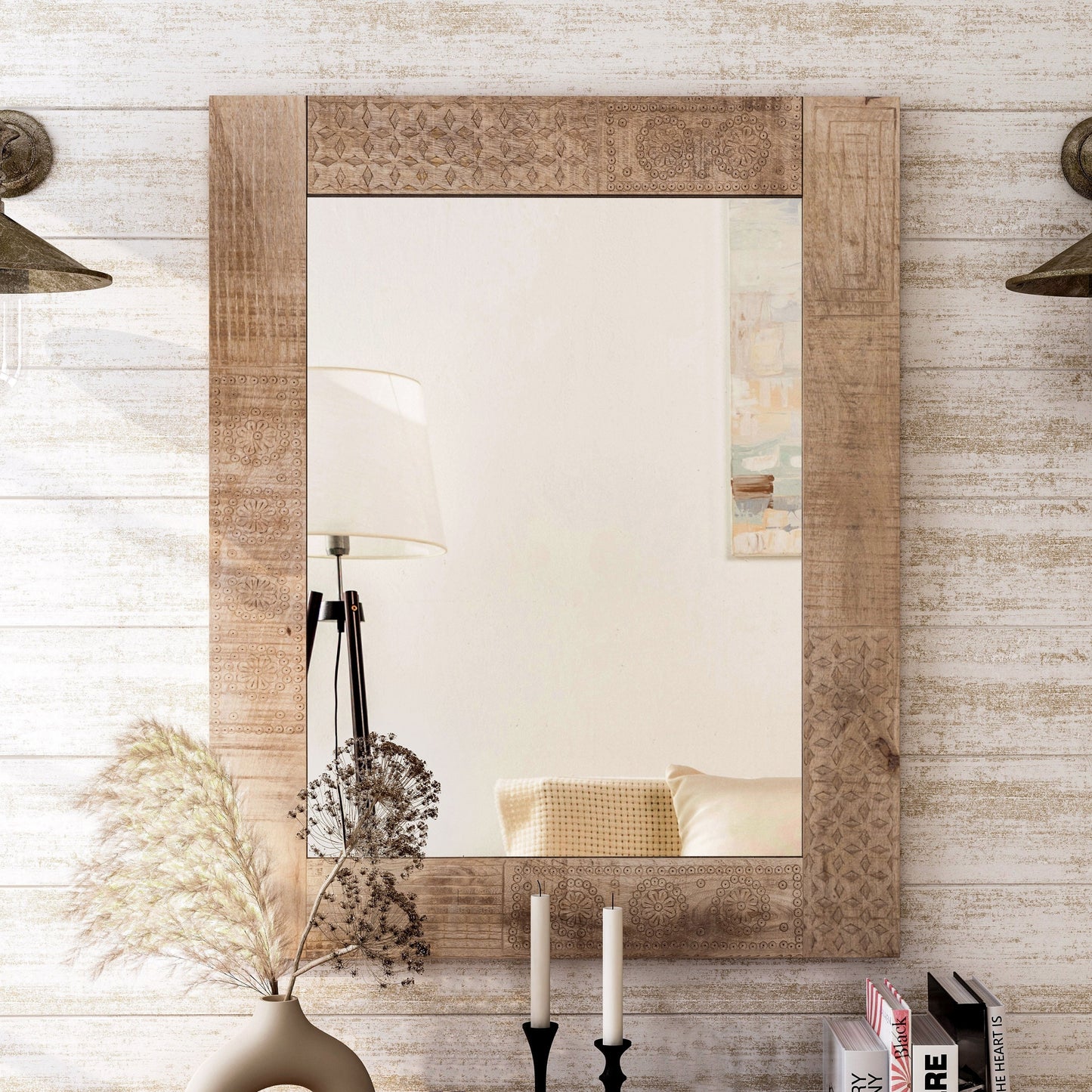 Carina Miroir mural en bois massif naturel rustique de Furniture of America
