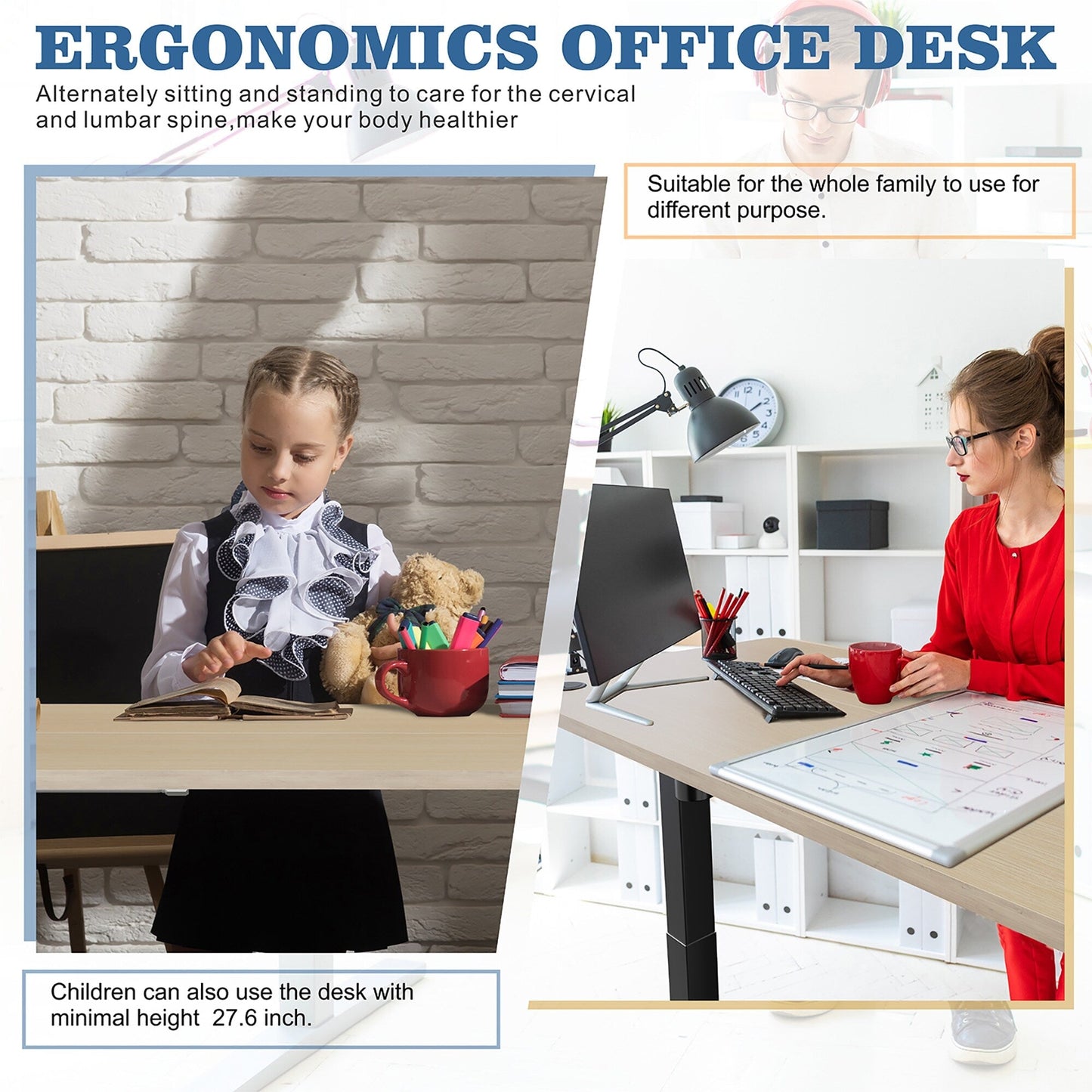 Bureau debout électrique à hauteur réglable Futzca, bureau informatique avec plateau de séparation, pour travailler debout ou assis.