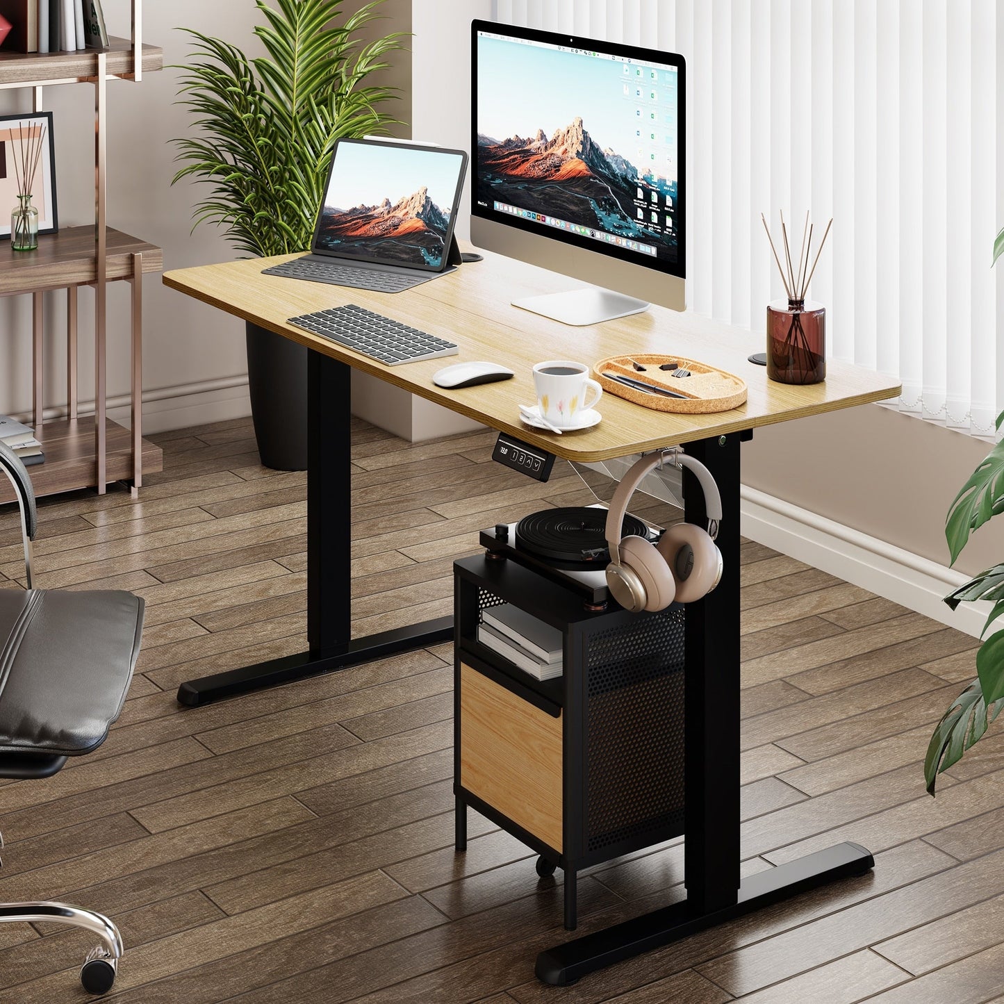 Bureau debout électrique à hauteur réglable Futzca, bureau informatique avec plateau de séparation, pour travailler debout ou assis.