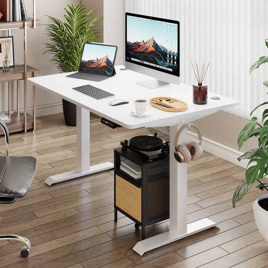 Bureau debout électrique à hauteur réglable Futzca, bureau informatique avec plateau de séparation, pour travailler debout ou assis.