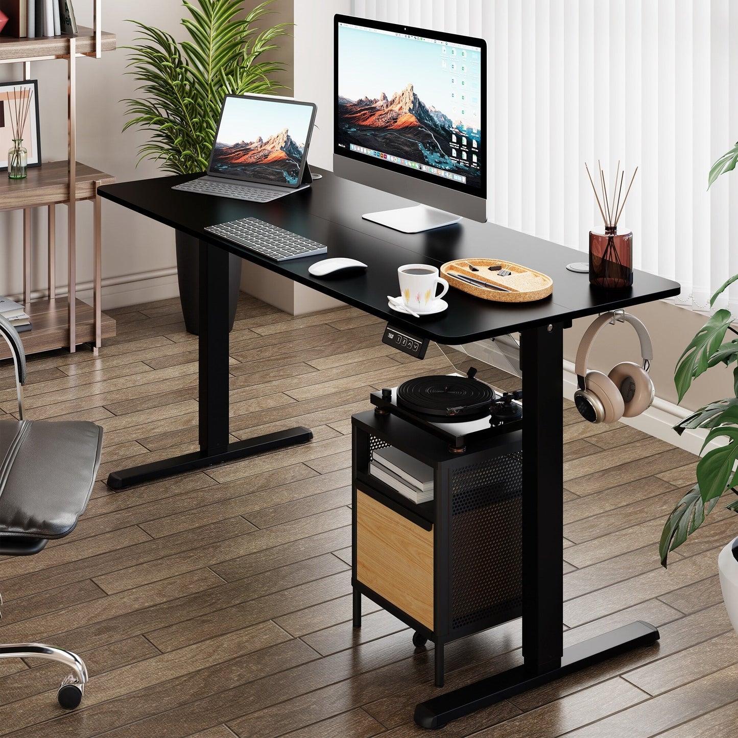 Bureau debout électrique à hauteur réglable Futzca, bureau informatique avec plateau de séparation, pour travailler debout ou assis.