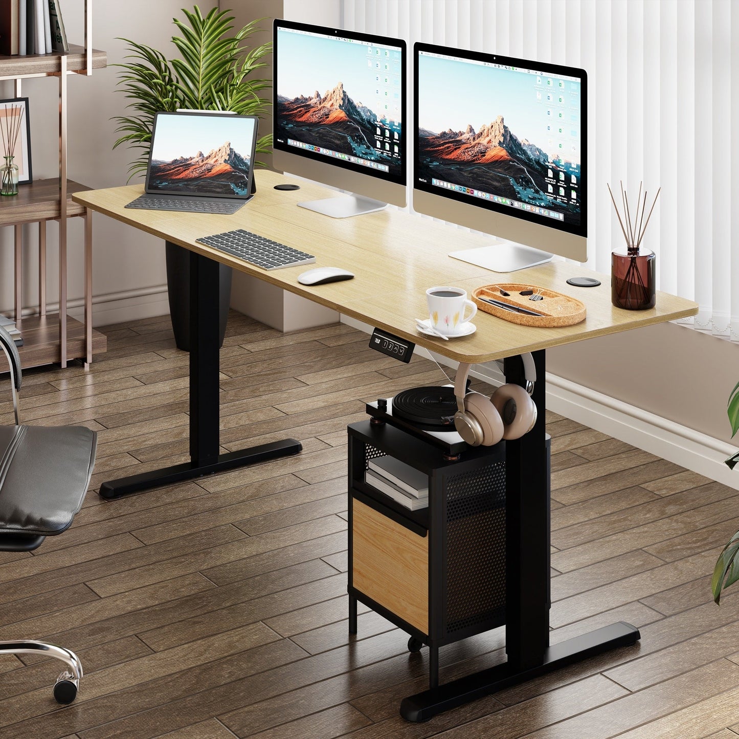 Bureau debout électrique à hauteur réglable Futzca, bureau informatique avec plateau de séparation, pour travailler debout ou assis.