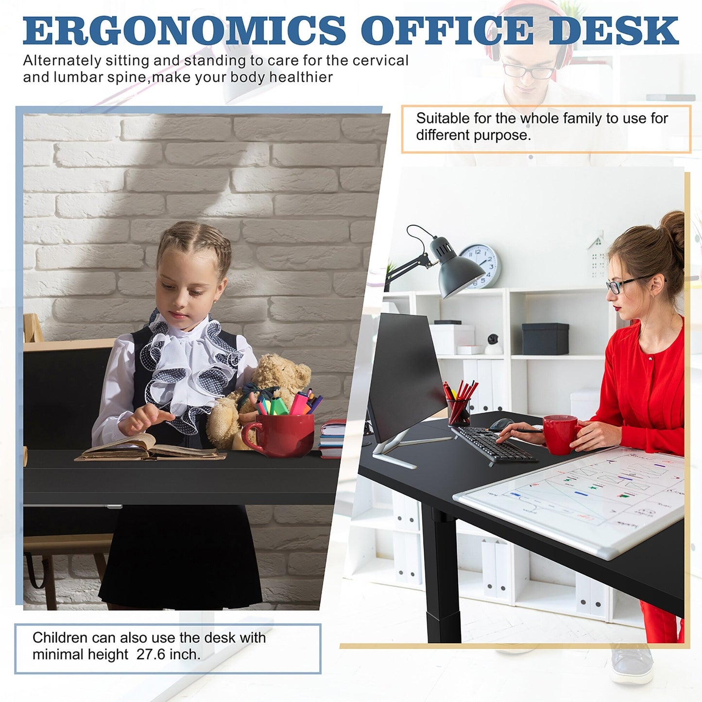 Bureau debout électrique à hauteur réglable Futzca, bureau informatique avec plateau de séparation, pour travailler debout ou assis.