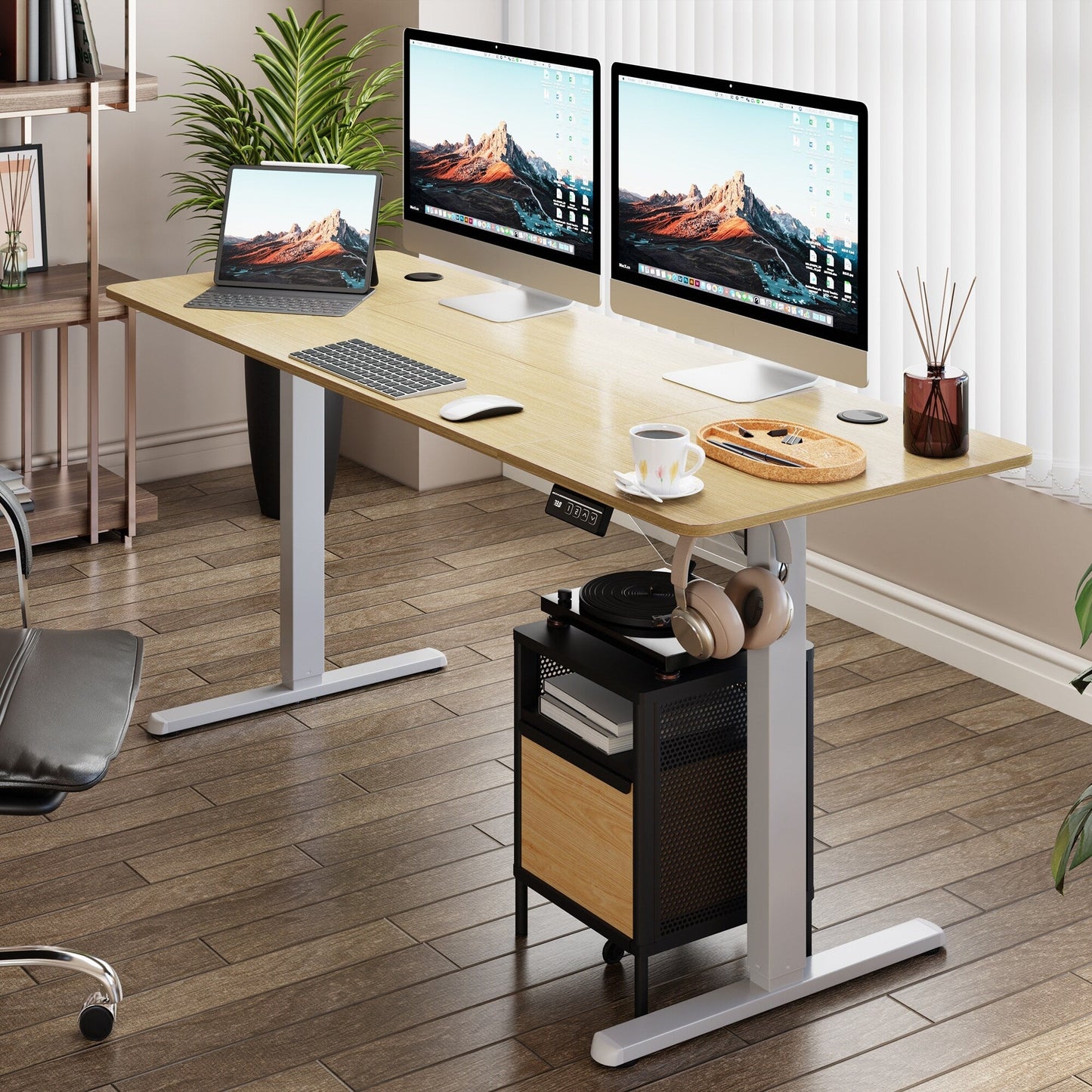 Bureau debout électrique à hauteur réglable Futzca, bureau informatique avec plateau de séparation, pour travailler debout ou assis.