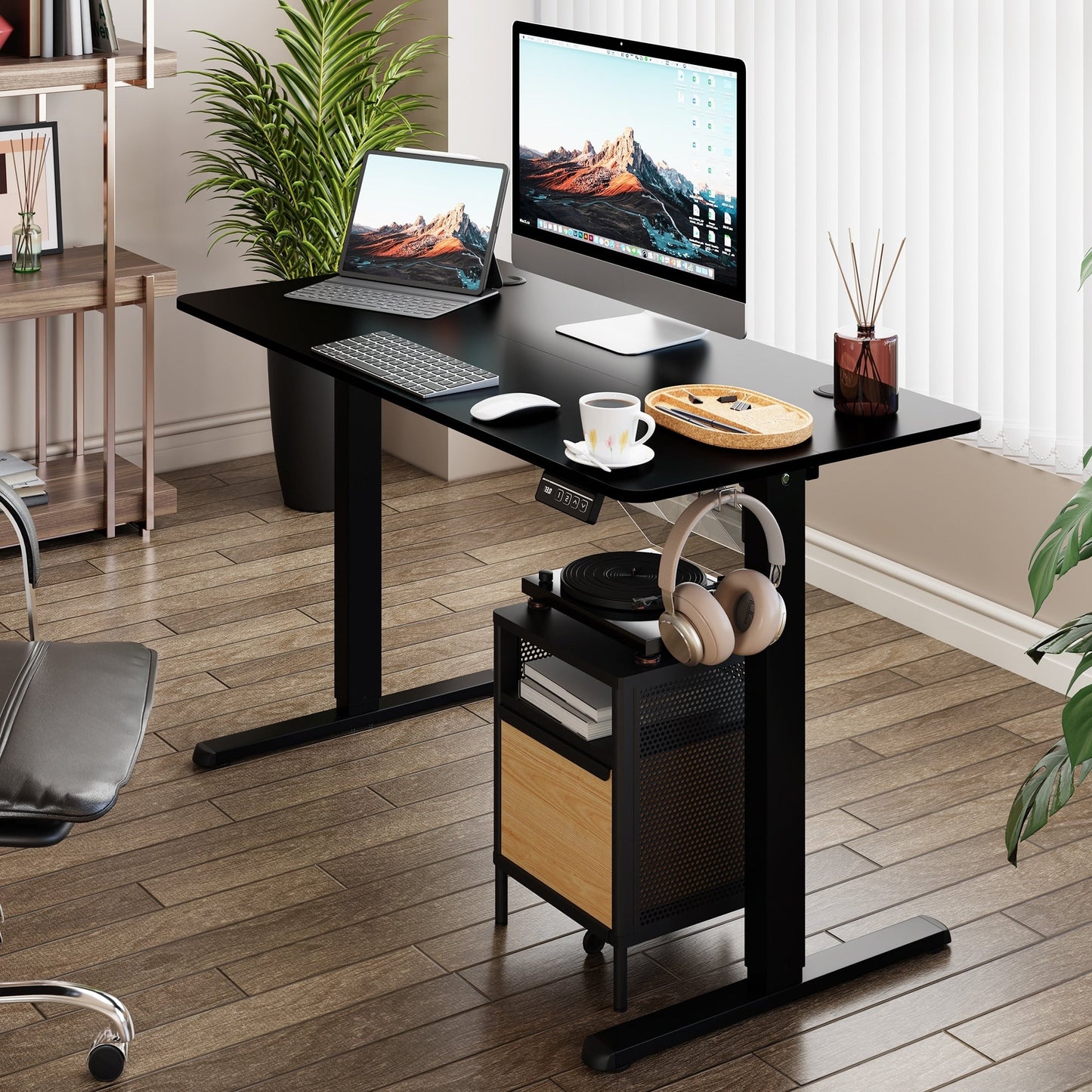 Bureau debout électrique à hauteur réglable Futzca, bureau informatique avec plateau de séparation, pour travailler debout ou assis.