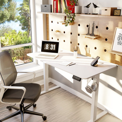 Bureau debout électrique à hauteur réglable Futzca, bureau informatique avec plateau de séparation, pour travailler debout ou assis.