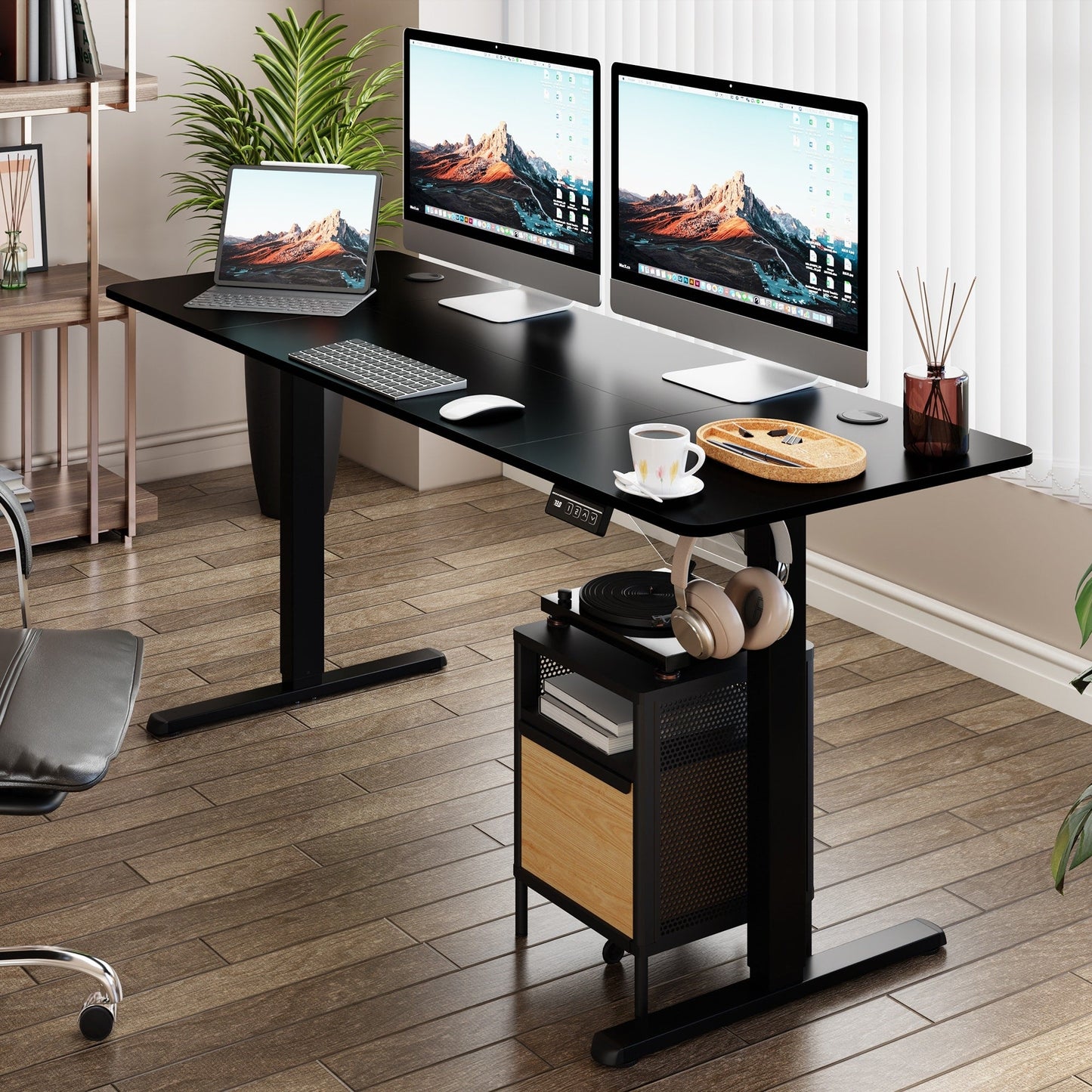Bureau debout électrique à hauteur réglable Futzca, bureau informatique avec plateau de séparation, pour travailler debout ou assis.