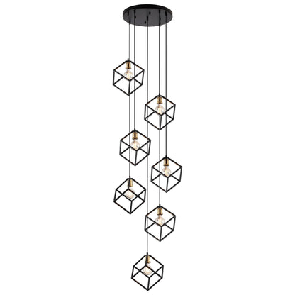 Suspension géométrique pour escalier, hauteur réglable, lustre à 5 ou 7 lumières.