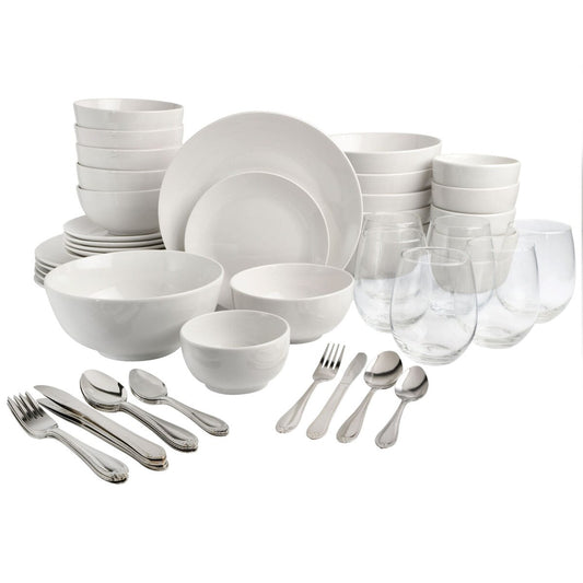 Service de table Gibson Home All U Need, 60 pièces : assiettes, bols, verrerie, fourchettes, cuillères et couteaux (service pour 6 personnes)