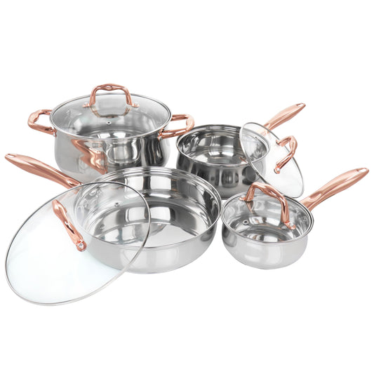Ensemble de cuisine 8 pièces en acier inoxydable Gibson Home Bransonville, couleur chrome et bronze.