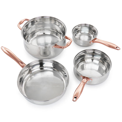 Ensemble de cuisine 8 pièces en acier inoxydable Gibson Home Bransonville, couleur chrome et bronze.