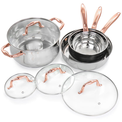 Ensemble de cuisine 8 pièces en acier inoxydable Gibson Home Bransonville, couleur chrome et bronze.