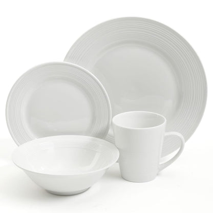 Service de table en céramique Gibson Home Embossed Buffet, 16 pièces, blanc