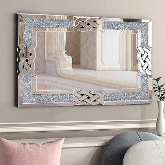 Miroir mural décoratif en forme de diamant avec strass scintillants