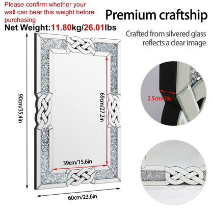 Miroir mural décoratif en forme de diamant avec strass scintillants