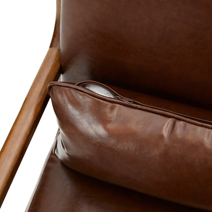 Fauteuil d'appoint Glitzhome en cuir PU, style moderne du milieu du siècle, avec coussin - 65,4 cm (l) x 85,75 cm (p) x 78,1 cm (h)