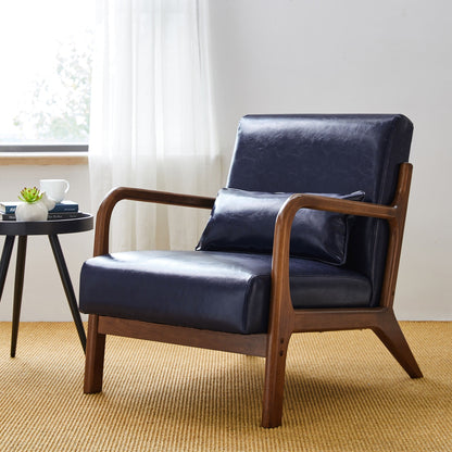 Fauteuil d'appoint Glitzhome en cuir PU, style moderne du milieu du siècle, avec coussin - 65,4 cm (l) x 85,75 cm (p) x 78,1 cm (h)