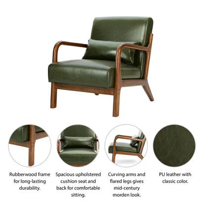 Fauteuil d'appoint Glitzhome en cuir PU, style moderne du milieu du siècle, avec coussin - 65,4 cm (l) x 85,75 cm (p) x 78,1 cm (h)