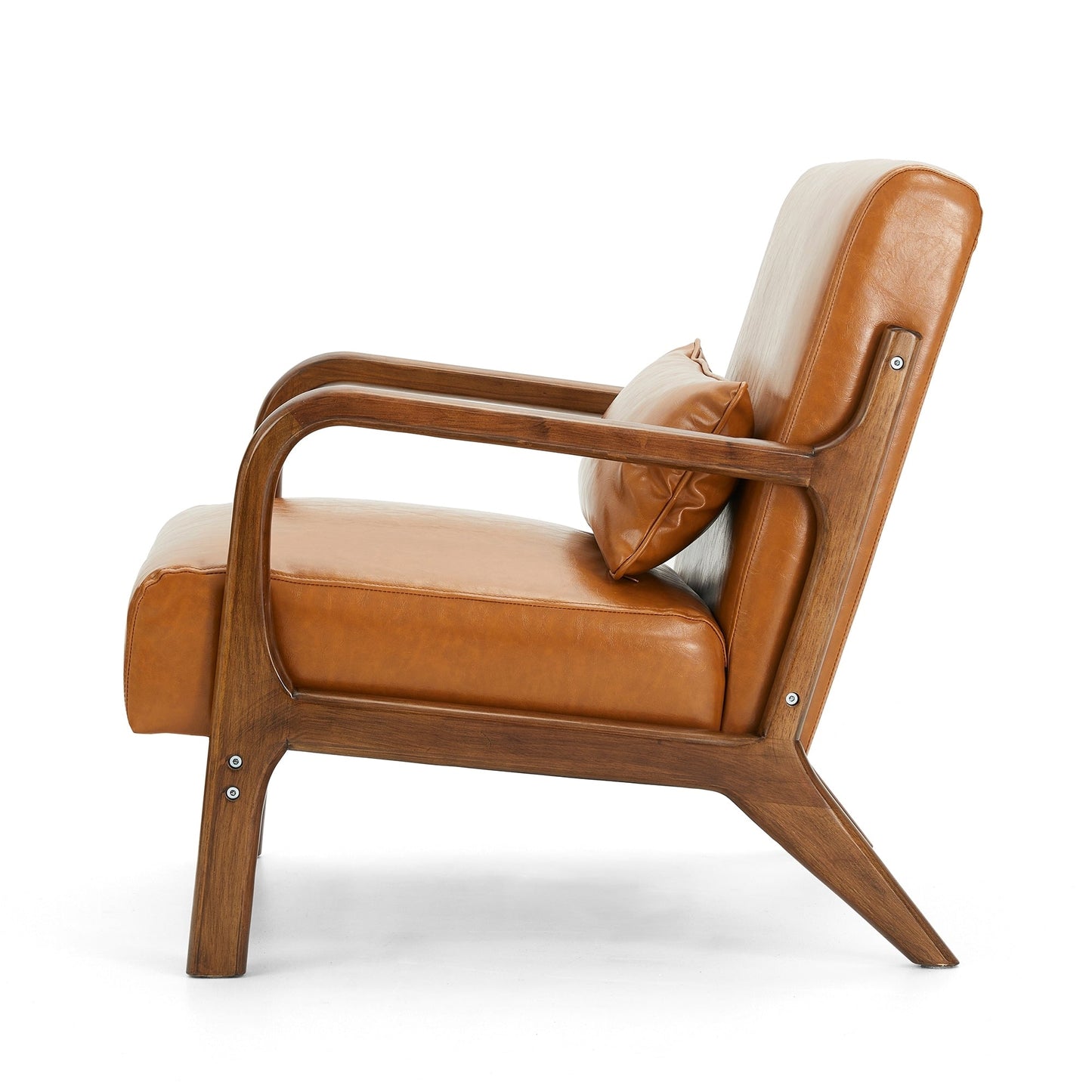 Fauteuil d'appoint Glitzhome en cuir PU, style moderne du milieu du siècle, avec coussin - 65,4 cm (l) x 85,75 cm (p) x 78,1 cm (h)