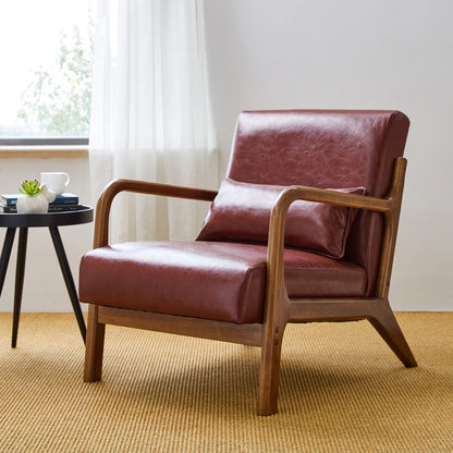 Fauteuil d'appoint Glitzhome en cuir PU, style moderne du milieu du siècle, avec coussin - 65,4 cm (l) x 85,75 cm (p) x 78,1 cm (h)