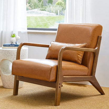 Fauteuil d'appoint Glitzhome en cuir PU, style moderne du milieu du siècle, avec coussin - 65,4 cm (l) x 85,75 cm (p) x 78,1 cm (h)