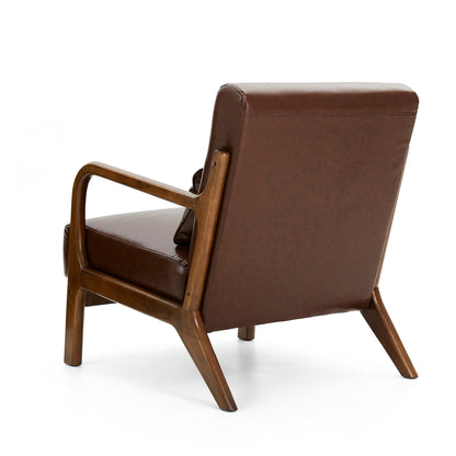 Fauteuil d'appoint Glitzhome en cuir PU, style moderne du milieu du siècle, avec coussin - 65,4 cm (l) x 85,75 cm (p) x 78,1 cm (h)