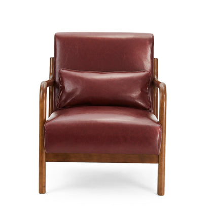 Fauteuil d'appoint Glitzhome en cuir PU, style moderne du milieu du siècle, avec coussin - 65,4 cm (l) x 85,75 cm (p) x 78,1 cm (h)