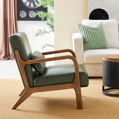 Fauteuil d'appoint Glitzhome en cuir PU, style moderne du milieu du siècle, avec coussin - 65,4 cm (l) x 85,75 cm (p) x 78,1 cm (h)