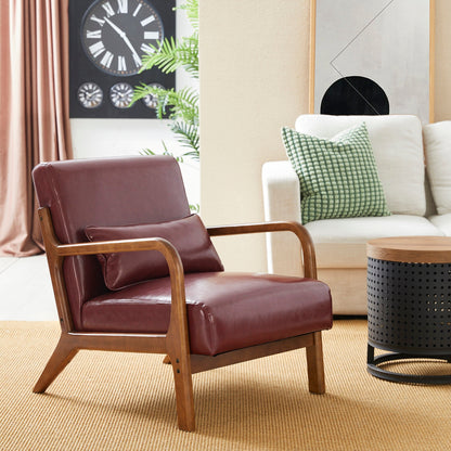Fauteuil d'appoint Glitzhome en cuir PU, style moderne du milieu du siècle, avec coussin - 65,4 cm (l) x 85,75 cm (p) x 78,1 cm (h)
