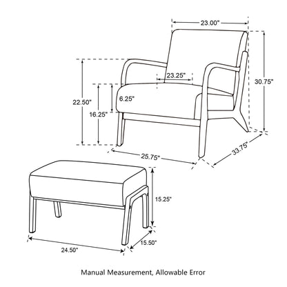 Fauteuil d'appoint Glitzhome en cuir PU, style moderne du milieu du siècle, avec coussin - 65,4 cm (l) x 85,75 cm (p) x 78,1 cm (h)