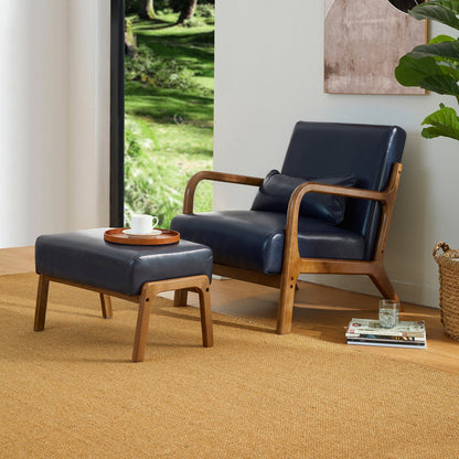 Fauteuil d'appoint Glitzhome en cuir PU, style moderne du milieu du siècle, avec coussin - 65,4 cm (l) x 85,75 cm (p) x 78,1 cm (h)