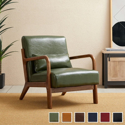 Fauteuil d'appoint Glitzhome en cuir PU, style moderne du milieu du siècle, avec coussin - 65,4 cm (l) x 85,75 cm (p) x 78,1 cm (h)