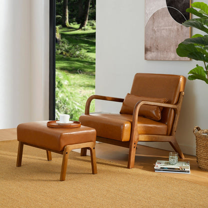 Fauteuil d'appoint Glitzhome en cuir PU, style moderne du milieu du siècle, avec coussin - 65,4 cm (l) x 85,75 cm (p) x 78,1 cm (h)