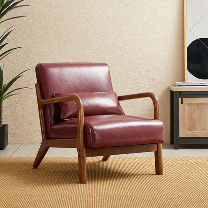 Fauteuil d'appoint Glitzhome en cuir PU, style moderne du milieu du siècle, avec coussin - 65,4 cm (l) x 85,75 cm (p) x 78,1 cm (h)