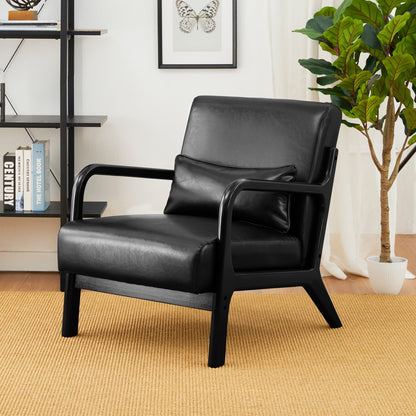 Fauteuil d'appoint Glitzhome en cuir PU, style moderne du milieu du siècle, avec coussin - 65,4 cm (l) x 85,75 cm (p) x 78,1 cm (h)