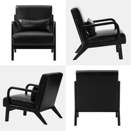 Fauteuil d'appoint Glitzhome en cuir PU, style moderne du milieu du siècle, avec coussin - 65,4 cm (l) x 85,75 cm (p) x 78,1 cm (h)