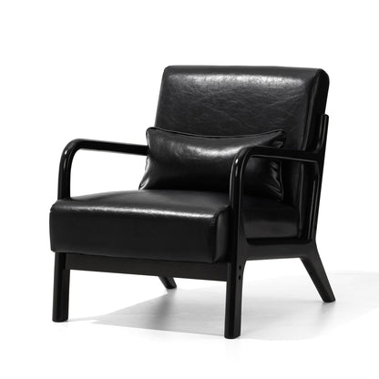 Fauteuil d'appoint Glitzhome en cuir PU, style moderne du milieu du siècle, avec coussin - 65,4 cm (l) x 85,75 cm (p) x 78,1 cm (h)