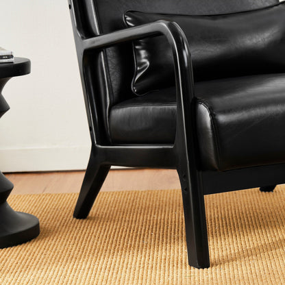 Fauteuil d'appoint Glitzhome en cuir PU, style moderne du milieu du siècle, avec coussin - 65,4 cm (l) x 85,75 cm (p) x 78,1 cm (h)