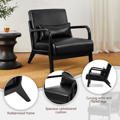 Fauteuil d'appoint Glitzhome en cuir PU, style moderne du milieu du siècle, avec coussin - 65,4 cm (l) x 85,75 cm (p) x 78,1 cm (h)