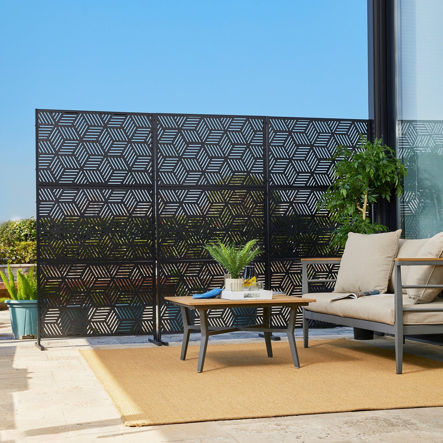 Glitzhome Écran de séparation de pièce, pare-vue à 3 panneaux, motif floral galvanisé, 1,8 m (6 pieds)