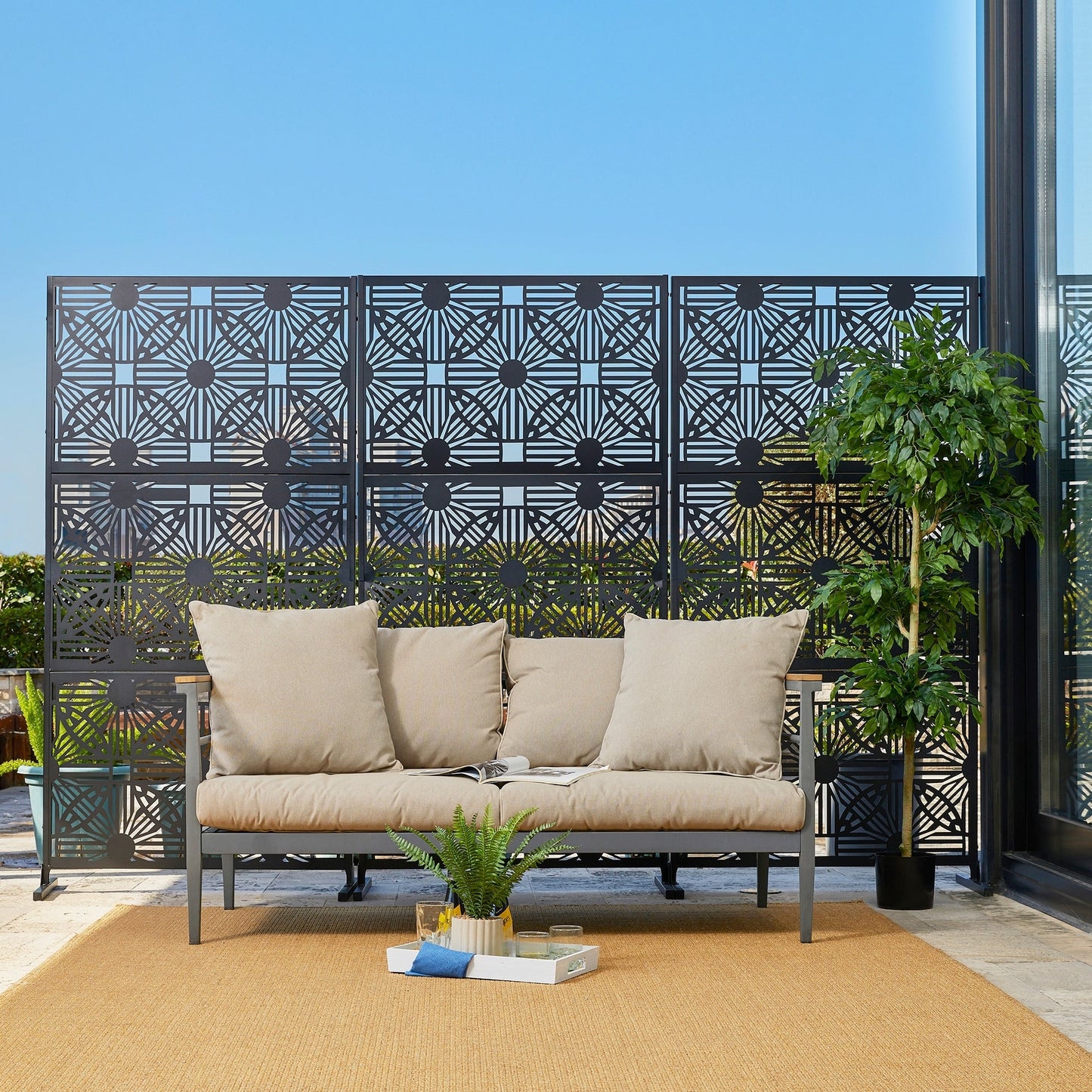 Glitzhome Écran de séparation de pièce, pare-vue à 3 panneaux, motif floral galvanisé, 1,8 m (6 pieds)