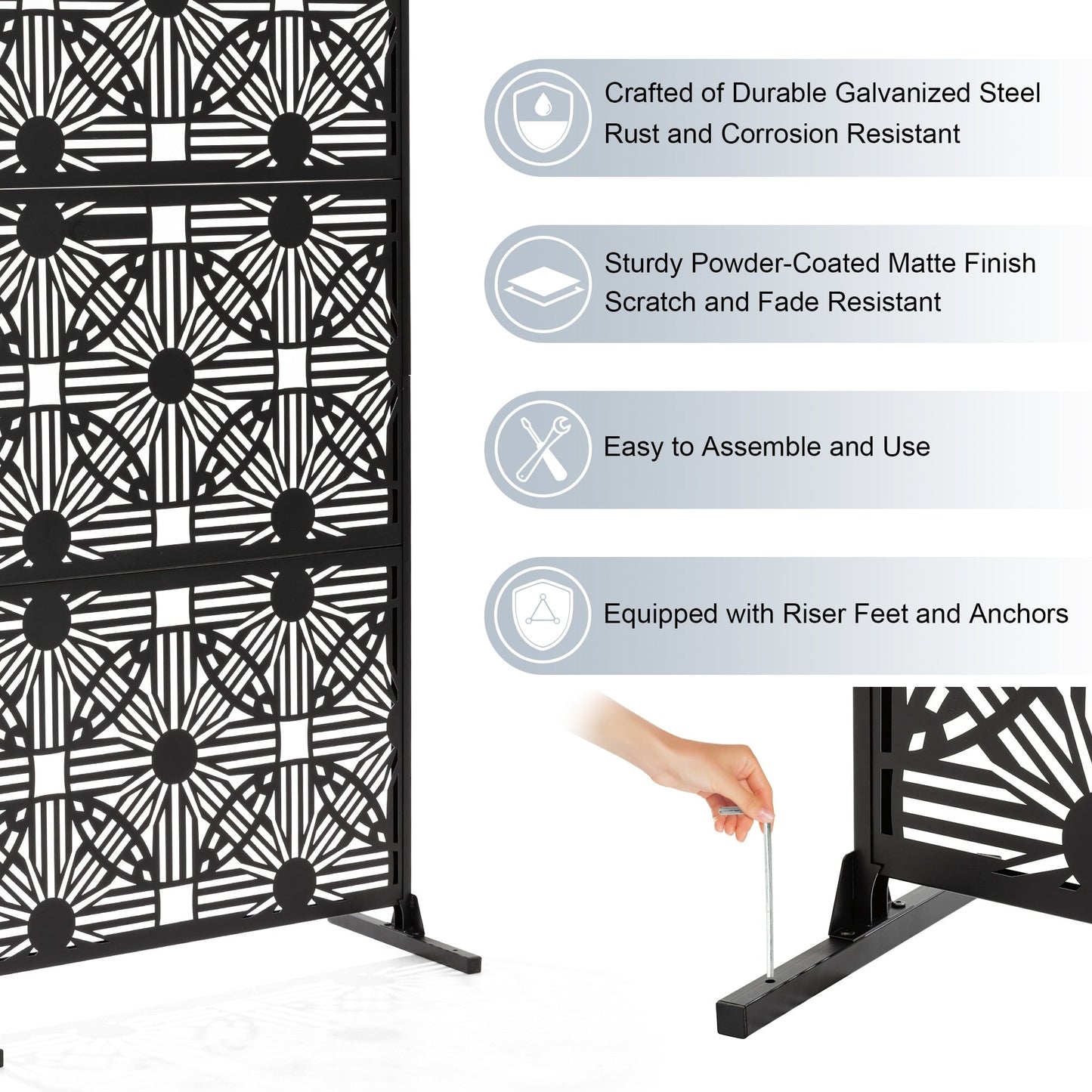 Glitzhome Écran de séparation de pièce, pare-vue à 3 panneaux, motif floral galvanisé, 1,8 m (6 pieds)