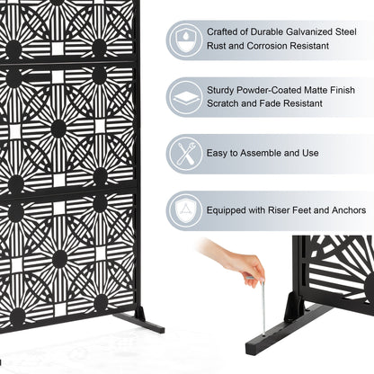 Glitzhome Écran de séparation de pièce, pare-vue à 3 panneaux, motif floral galvanisé, 1,8 m (6 pieds)